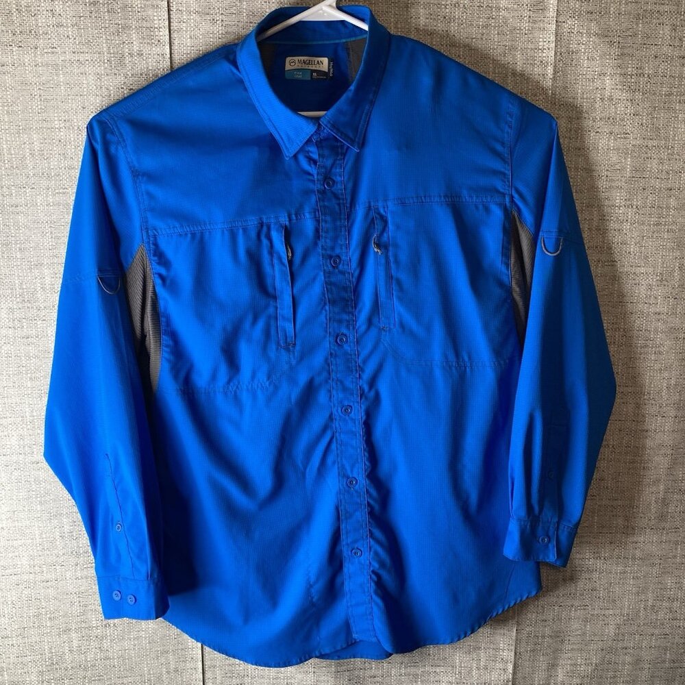 Magellan Shirt Mens Extra Large Long Sleeve Blue Angler Fishing Vented Mag Wick